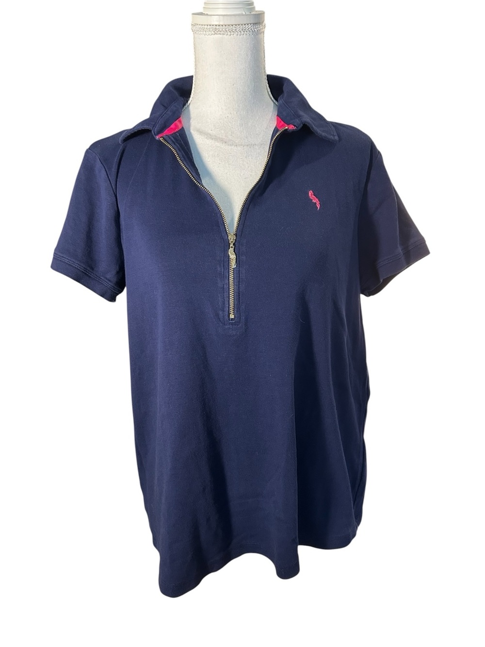 Pappagallo Navy Polo with Pink Trim and Green Label